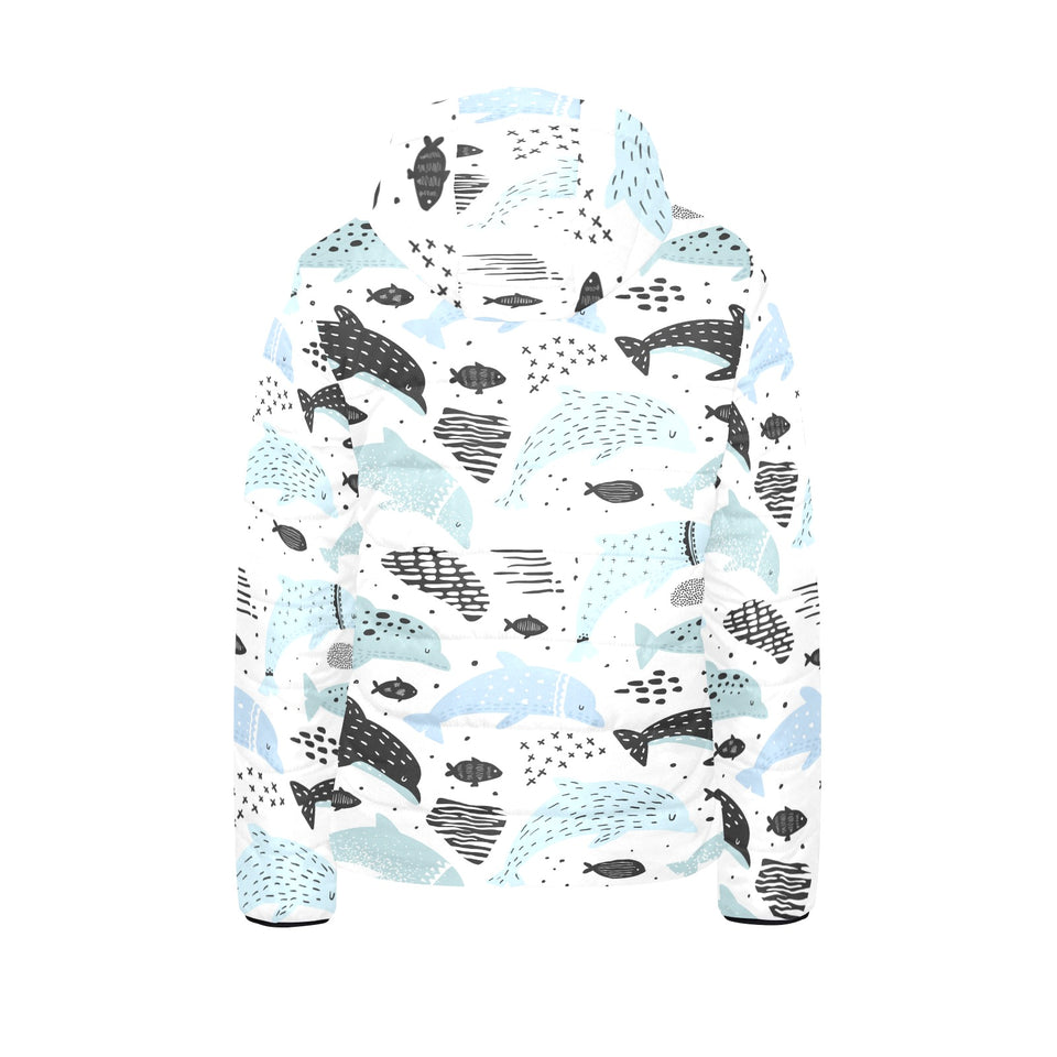 Cute dolphins Childish Style pattern Kids' Boys' Girls' Padded Hooded Jacket