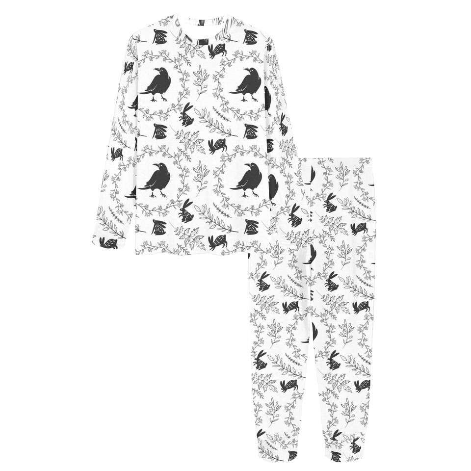 Crows floral wreath rabbit pattern Women's All Over Print Pajama Set