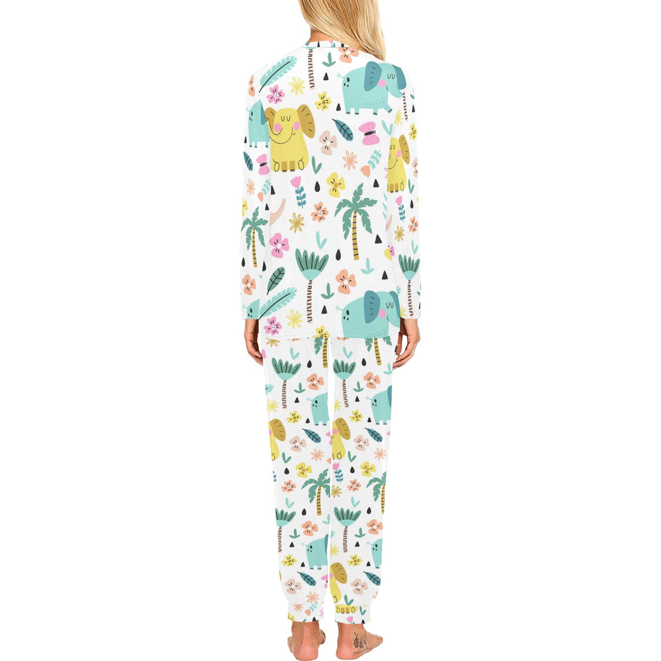 Cute elephants palm tree flower butterfly pattern Women's All Over Print Pajama Set