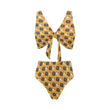 English Bulldog Pattern Print Design 04 Chest Bowknot High Waisted Bikini Swimsuit