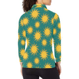 Sun green background Women's Long Sleeve Polo Shirt