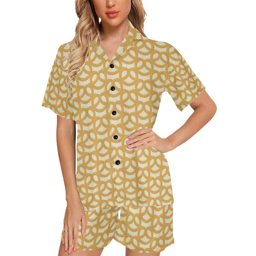 Pretzels Pattern Print Design 01 Women's V-Neck Short Pajama Set