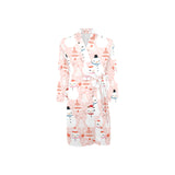 Cute snowman christmas tree snowpink background Men's Long Sleeve Belted Night Robe