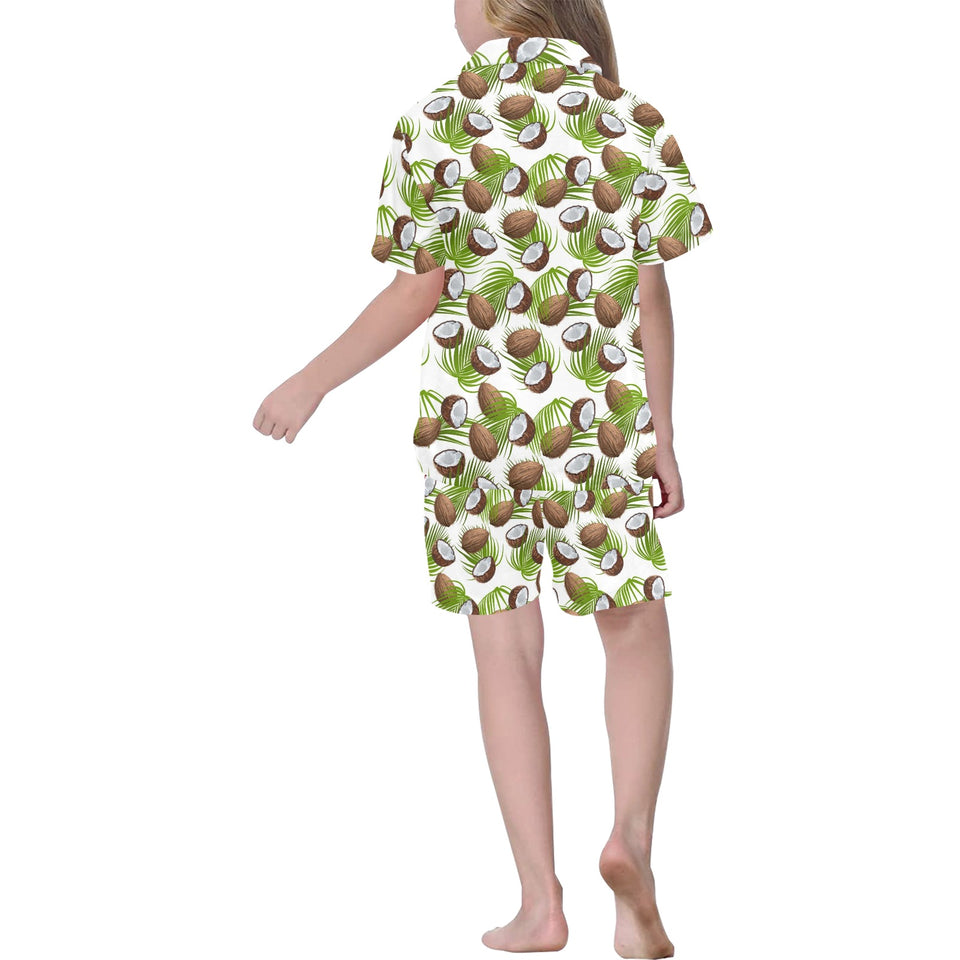 Coconut Pattern Print Design 04 Kids' Boys' Girls' V-Neck Short Pajama Set