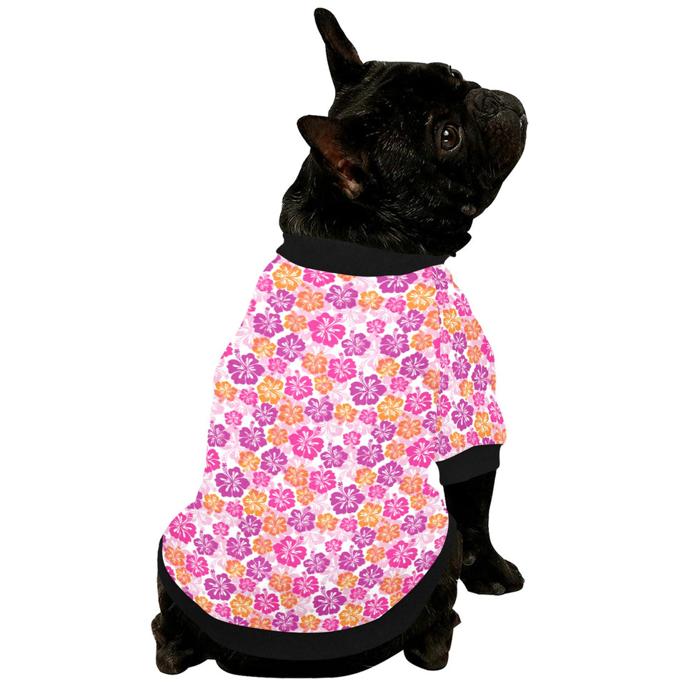 Hibiscus Pattern Print Design 01 All Over Print Pet Dog Round Neck Fuzzy Shirt