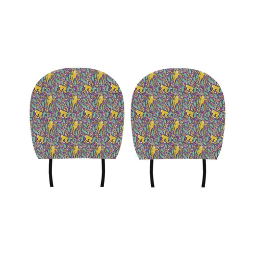 Cute yellow monkey leaves pattern Car Headrest Cover