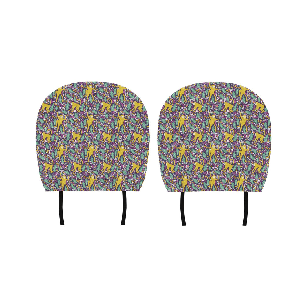 Cute yellow monkey leaves pattern Car Headrest Cover