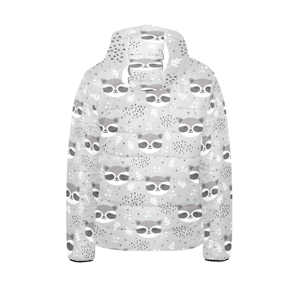 Cute raccoons leaves dot Kids' Boys' Girls' Padded Hooded Jacket