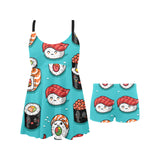 Cute sushi pattern Chest Sexy Pleated Two Piece Swim Dress