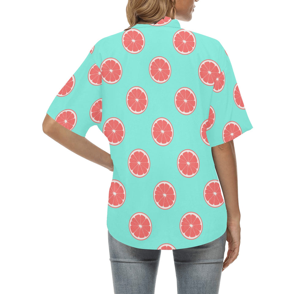 Grapefruit green background Women's All Over Print Hawaiian Shirt