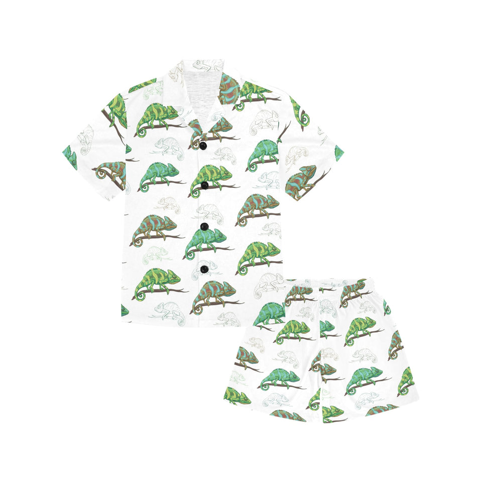 Chameleon lizard pattern Kids' Boys' Girls' V-Neck Short Pajama Set