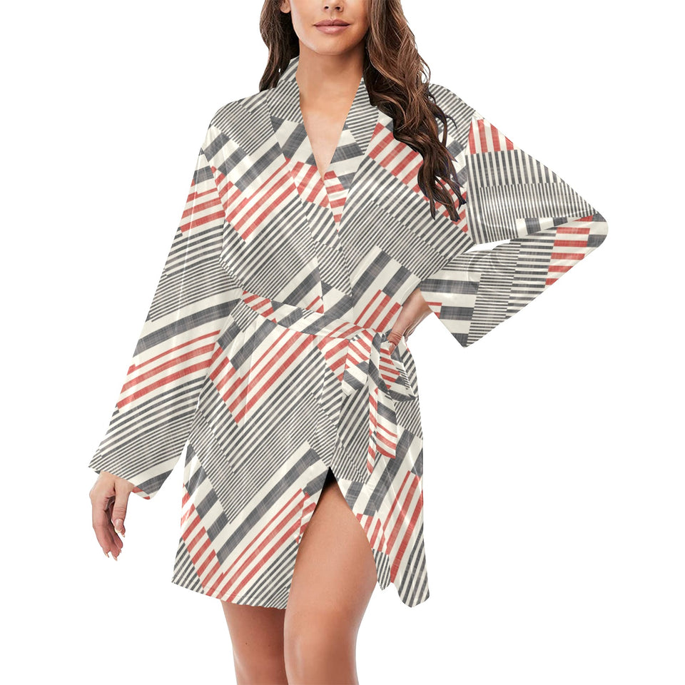 zigzag chevron striped pattern Women's Long Sleeve Belted Night Robe