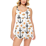 Clown Fish Pattern Print Design 02 Chest Sexy Pleated Two Piece Swim Dress