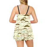 Mustache Beard Pattern Print Design 01 Chest Sexy Pleated Two Piece Swim Dress