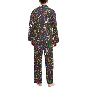 Music Notes Pattern Print Design 02 Men's Long Pajama Set