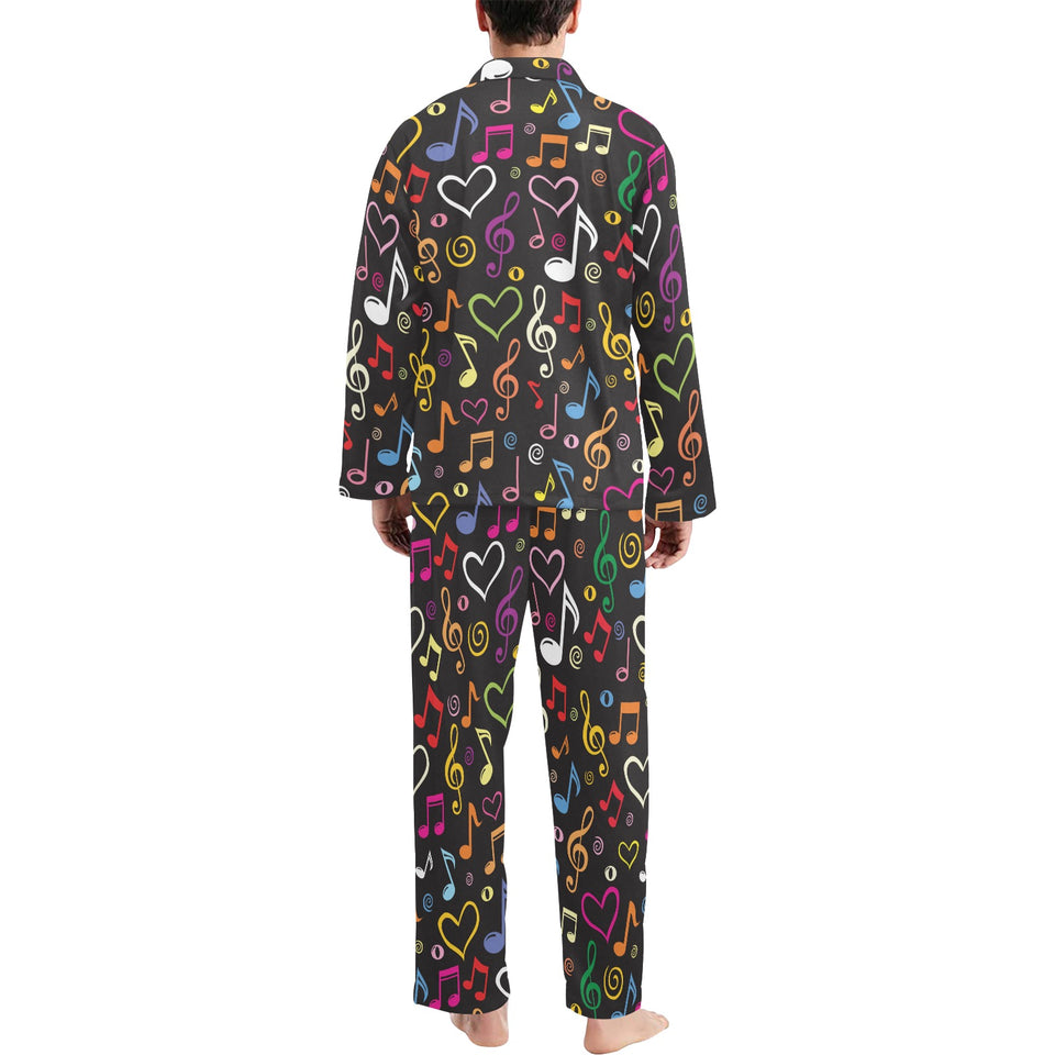 Music Notes Pattern Print Design 02 Men's Long Pajama Set