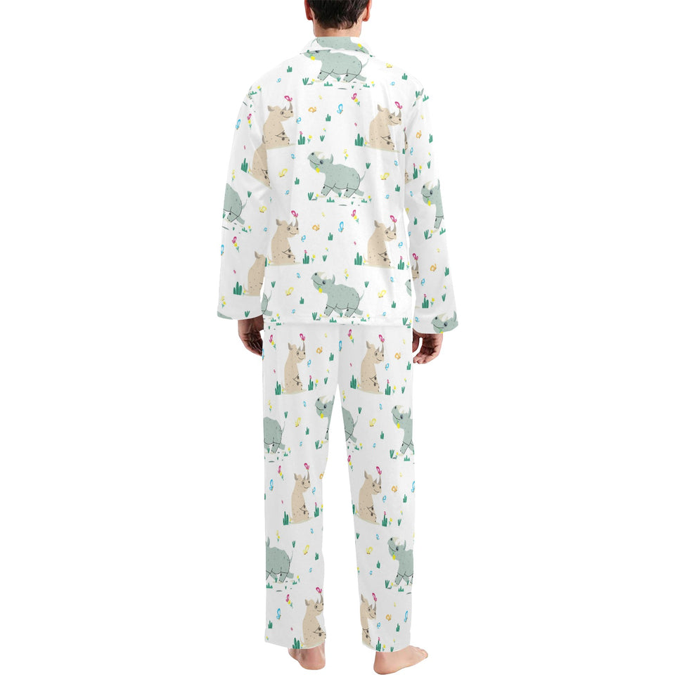 Cute Rhino pattern Men's Long Pajama Set