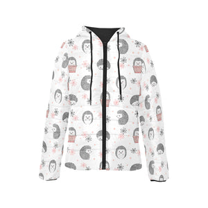 Hedgehog Pattern Print Design 02 Women's Padded Hooded Jacket