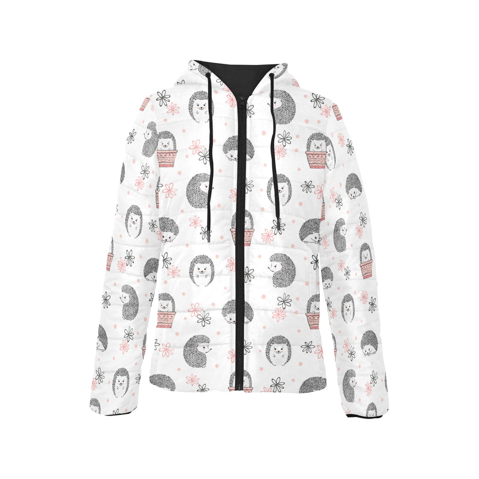 Hedgehog Pattern Print Design 02 Women's Padded Hooded Jacket