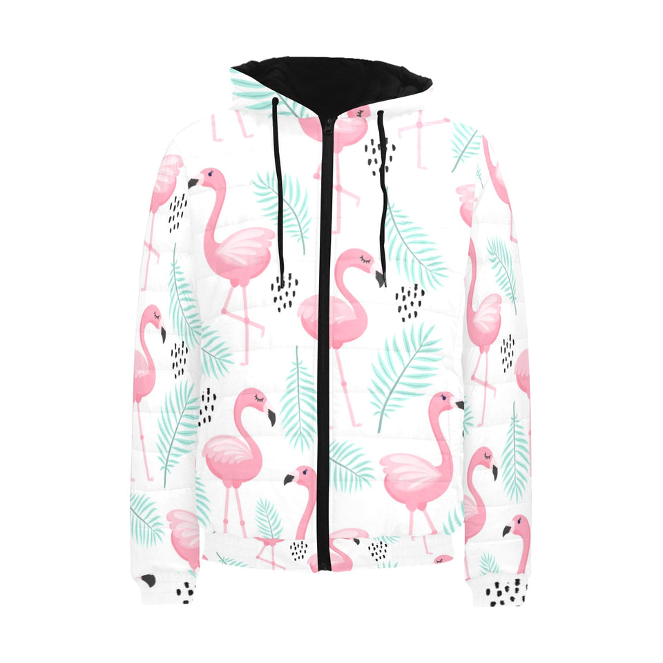Cute flamingo pattern Men's Padded Hooded Jacket