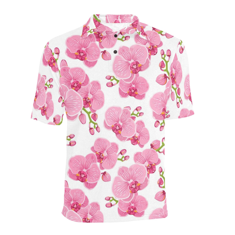 pink purple orchid pattern background Men's All Over Print Polo Shirt
