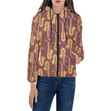 Hand drawn gold saxophone red background Women's Padded Hooded Jacket