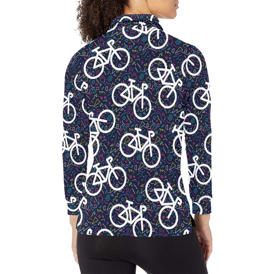 Bicycle Pattern Print Design 03 Women's Long Sleeve Polo Shirt