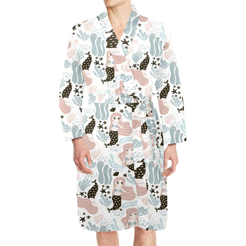 cute mermaid pattern Men's Long Sleeve Belted Night Robe
