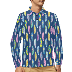 Surfboard Pattern Print Design 03 Men's Long Sleeve Polo Shirt