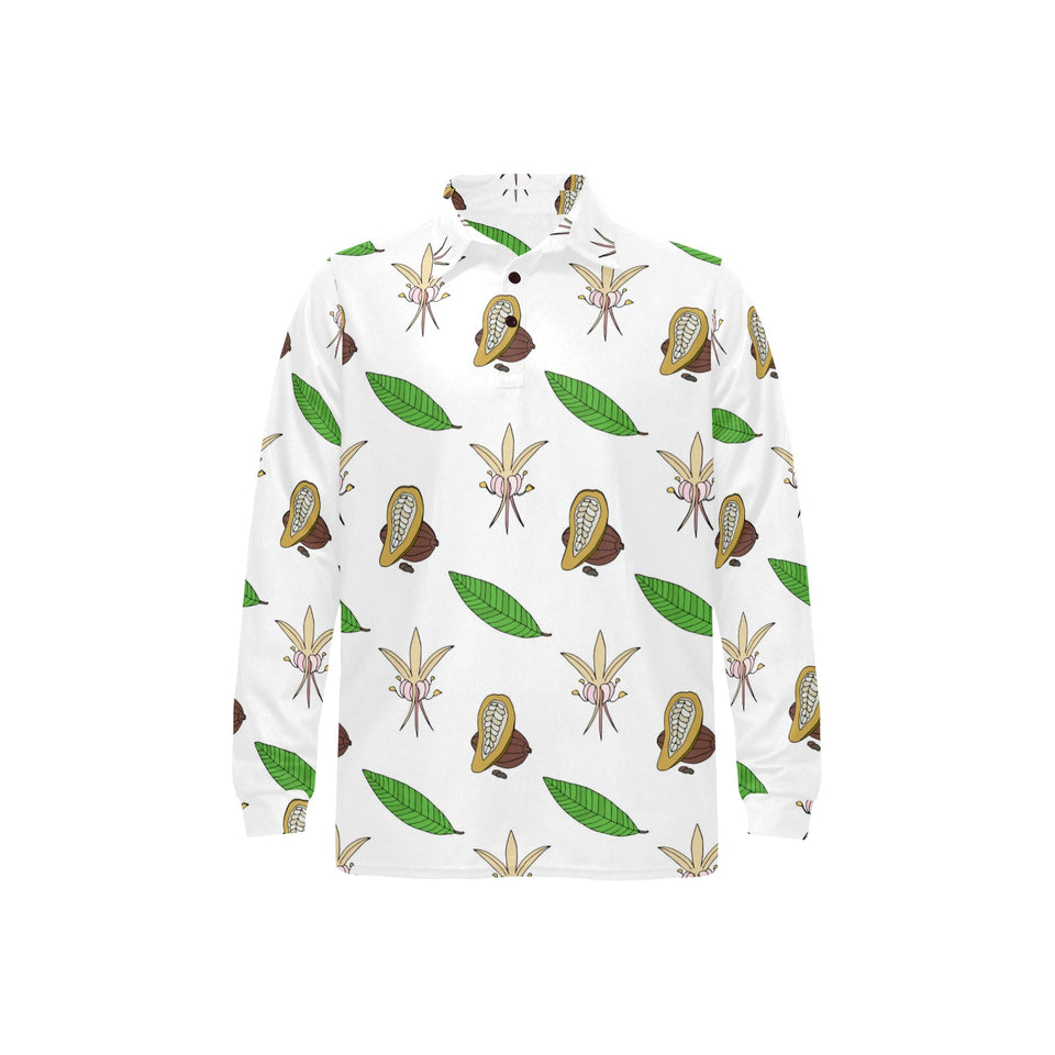 Color hand drawn cacao pattern Men's Long Sleeve Polo Shirt