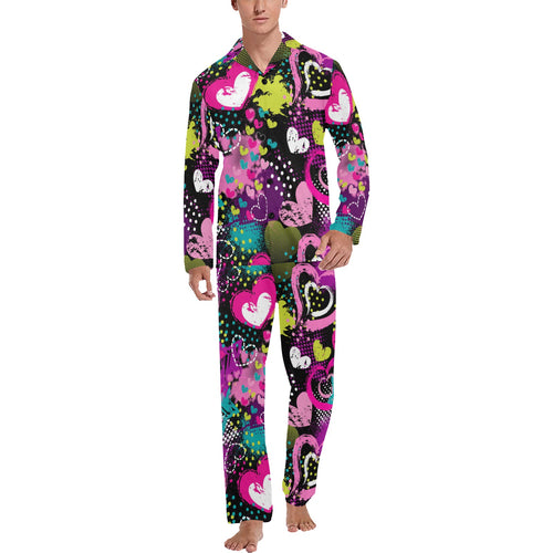 heart dot wave star creative design pattern Men's Long Pajama Set