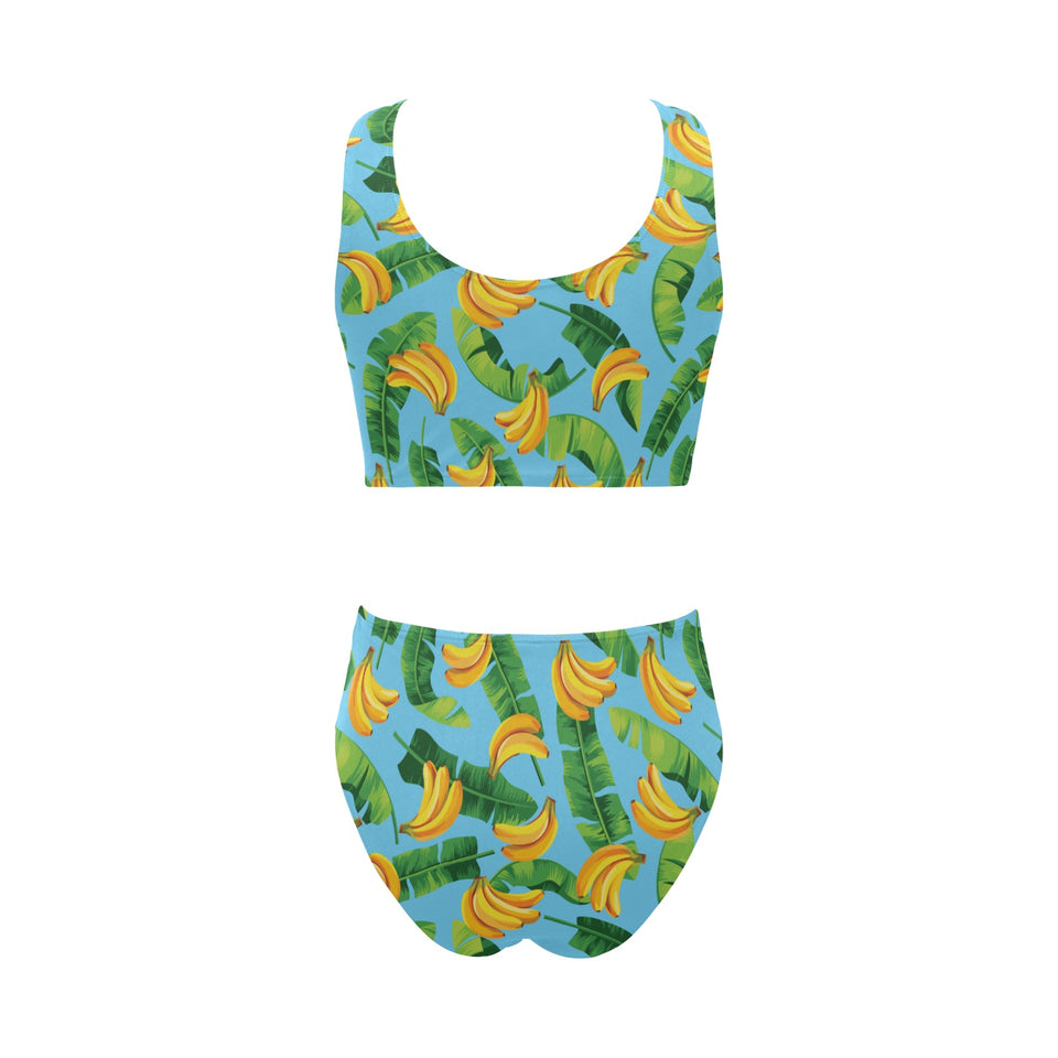 banana leaves banana design pattern Chest Bowknot High Waisted Bikini Swimsuit