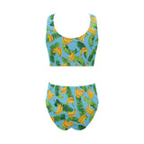 banana leaves banana design pattern Chest Bowknot High Waisted Bikini Swimsuit