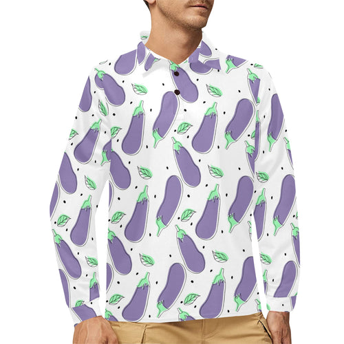 Eggplant Pattern Print Design 05 Men's Long Sleeve Polo Shirt