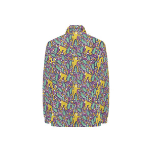Cute yellow monkey leaves pattern Women's Long Sleeve Polo Shirt