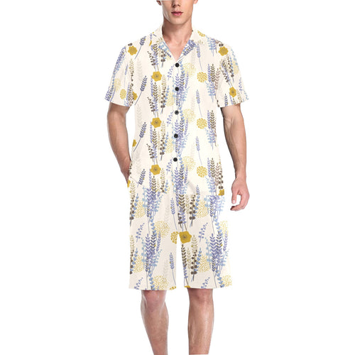 Lavender modern pattern blackground Men's V-Neck Short Pajama Set