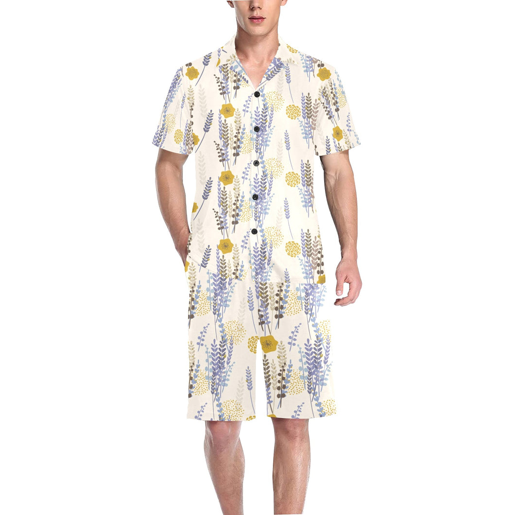 Lavender modern pattern blackground Men's V-Neck Short Pajama Set