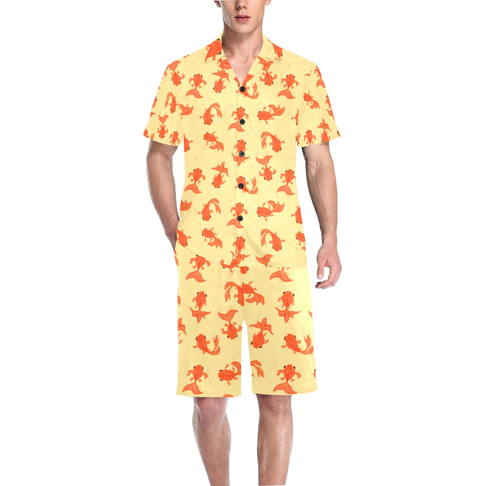 Goldfish Pattern Print Design 02 Men's V-Neck Short Pajama Set