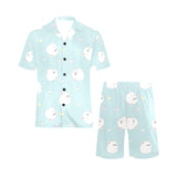 White cute hamsters heart pattern Men's V-Neck Short Pajama Set