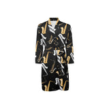 saxophone design pattern Men's Long Sleeve Belted Night Robe