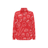 sushi pattern red background Women's Long Sleeve Polo Shirt
