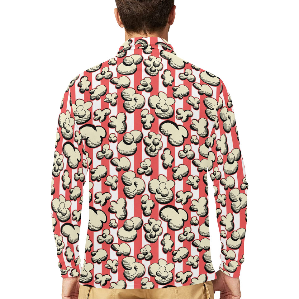 Popcorn Pattern Print Design 05 Men's Long Sleeve Polo Shirt