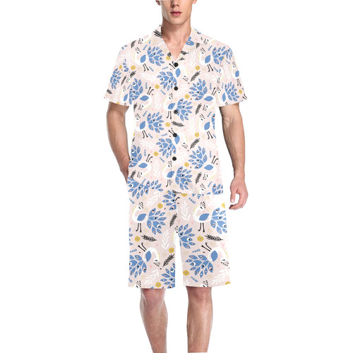 Cute peacock pattern Men's V-Neck Short Pajama Set