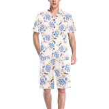 Cute peacock pattern Men's V-Neck Short Pajama Set