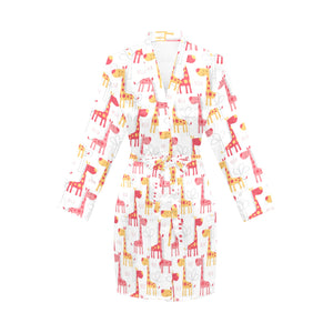 Giraffe Pattern Print Design 03 Women's Long Sleeve Belted Night Robe