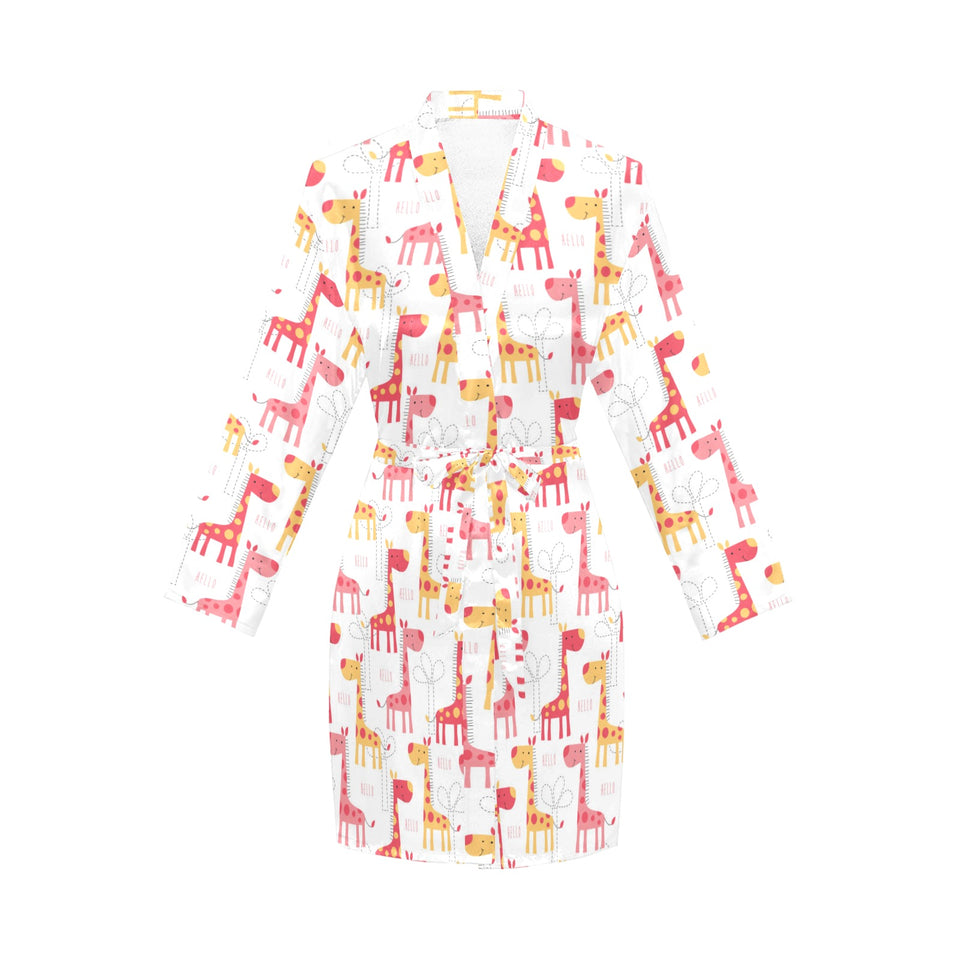 Giraffe Pattern Print Design 03 Women's Long Sleeve Belted Night Robe