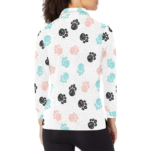 Dog Paws Pattern Print Design 04 Women's Long Sleeve Polo Shirt
