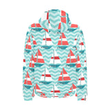 Red White sailboat wave background Men's Padded Hooded Jacket