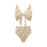 Golden Retriever Pattern Print Design 05 Chest Bowknot High Waisted Bikini Swimsuit