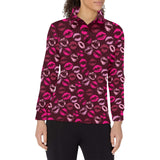 Lips Pattern Print Design 03 Women's Long Sleeve Polo Shirt
